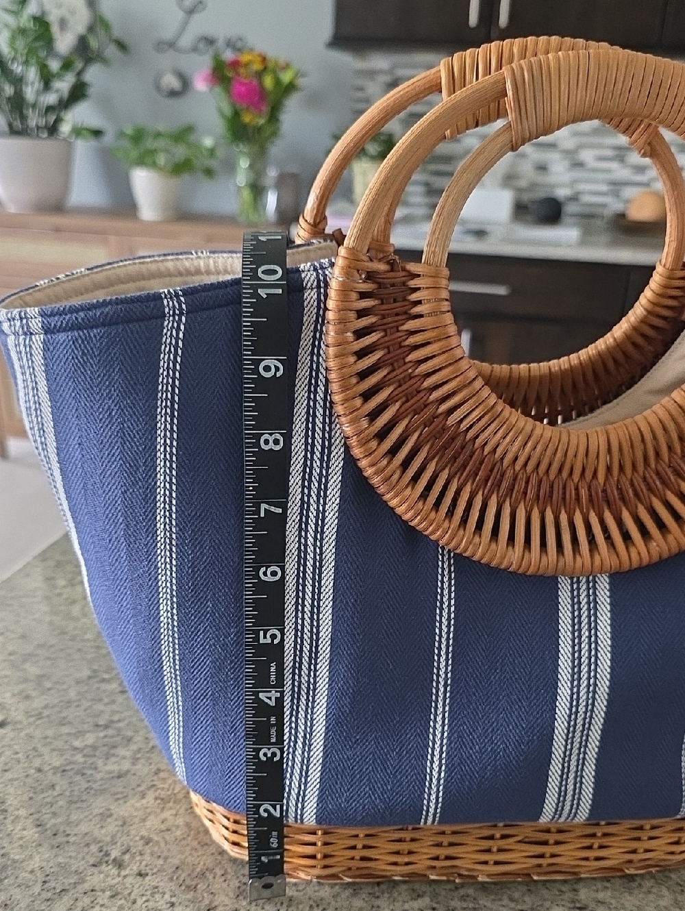 Straw Studios Navy/cream Striped Wicker Handbag - Picture 9 of 10